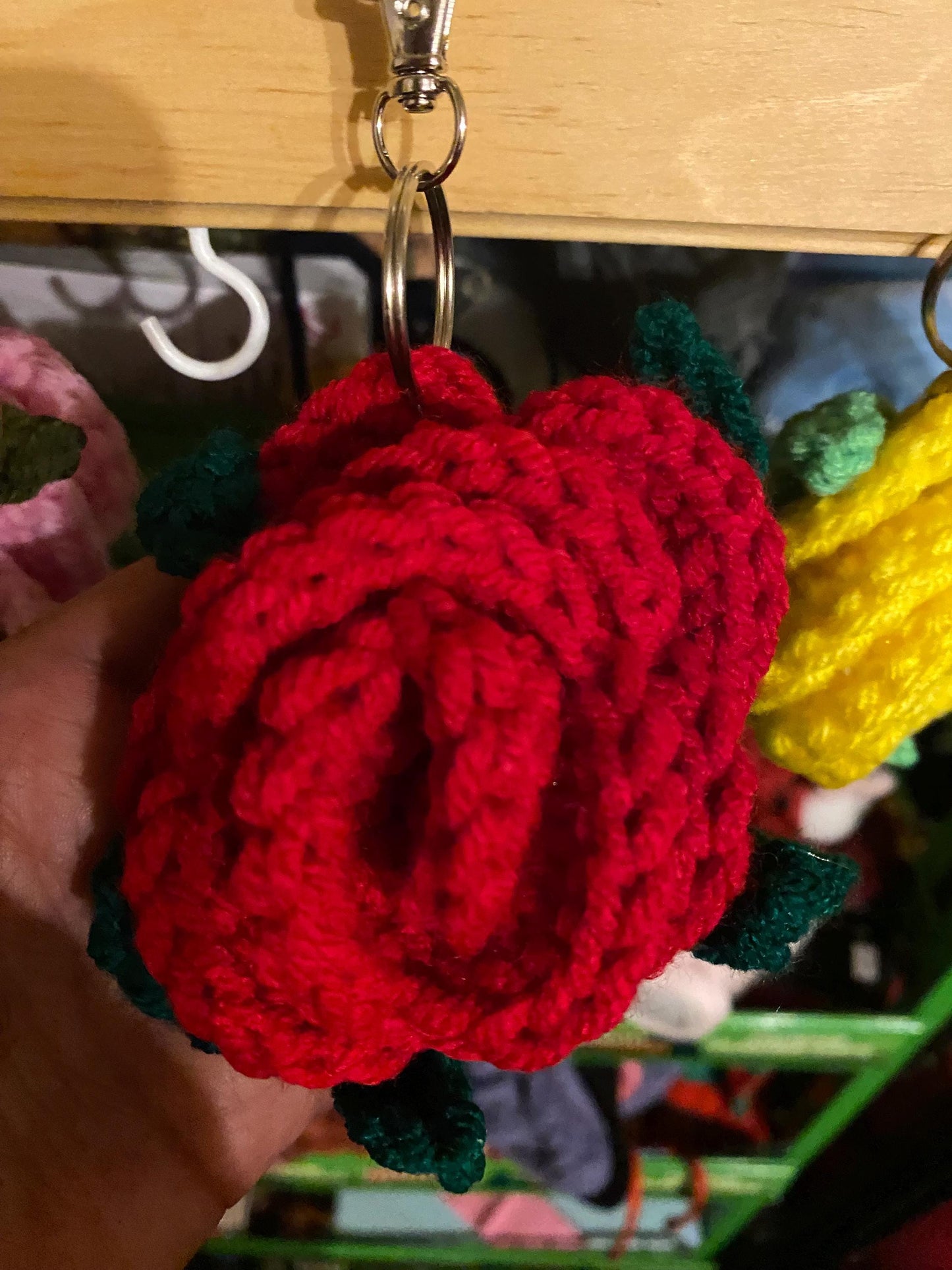 crochet Rose keychain, rose keychain